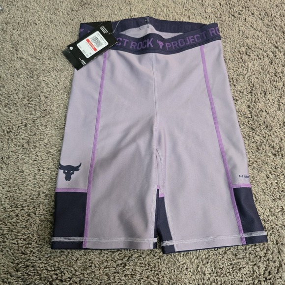 NEW Under Armour Project Rock Compression Bike Shorts Womens XS Purple $50 - Picture 3 of 6